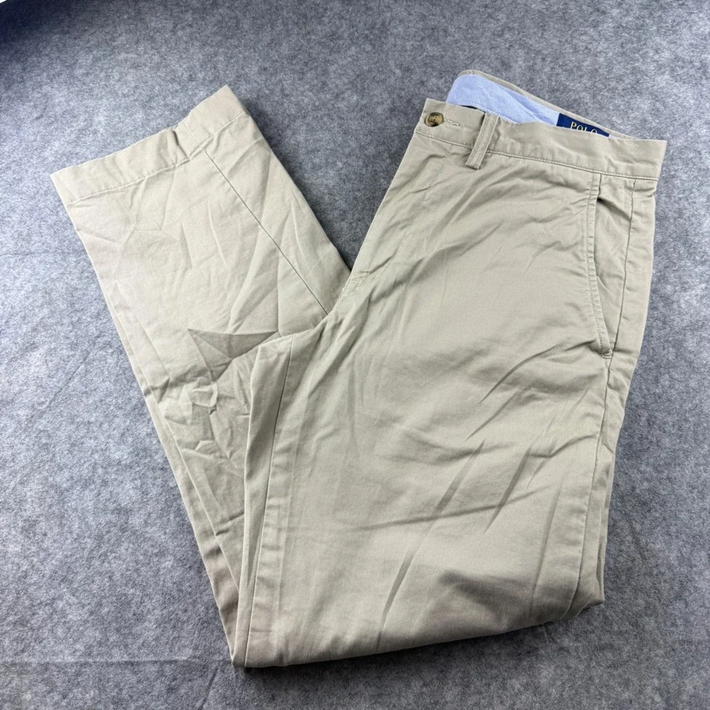 Polo Ralph Lauren Mens 32x30 Stretch Straight Fit Chino Pants Tan Khaki Twill
